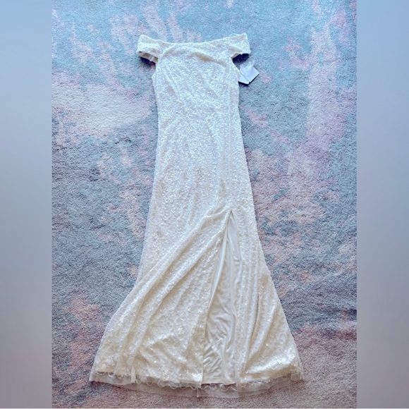 Cream Sequin Off-Shoulder Sleeveless Wedding Gown - Picture 1 of 3